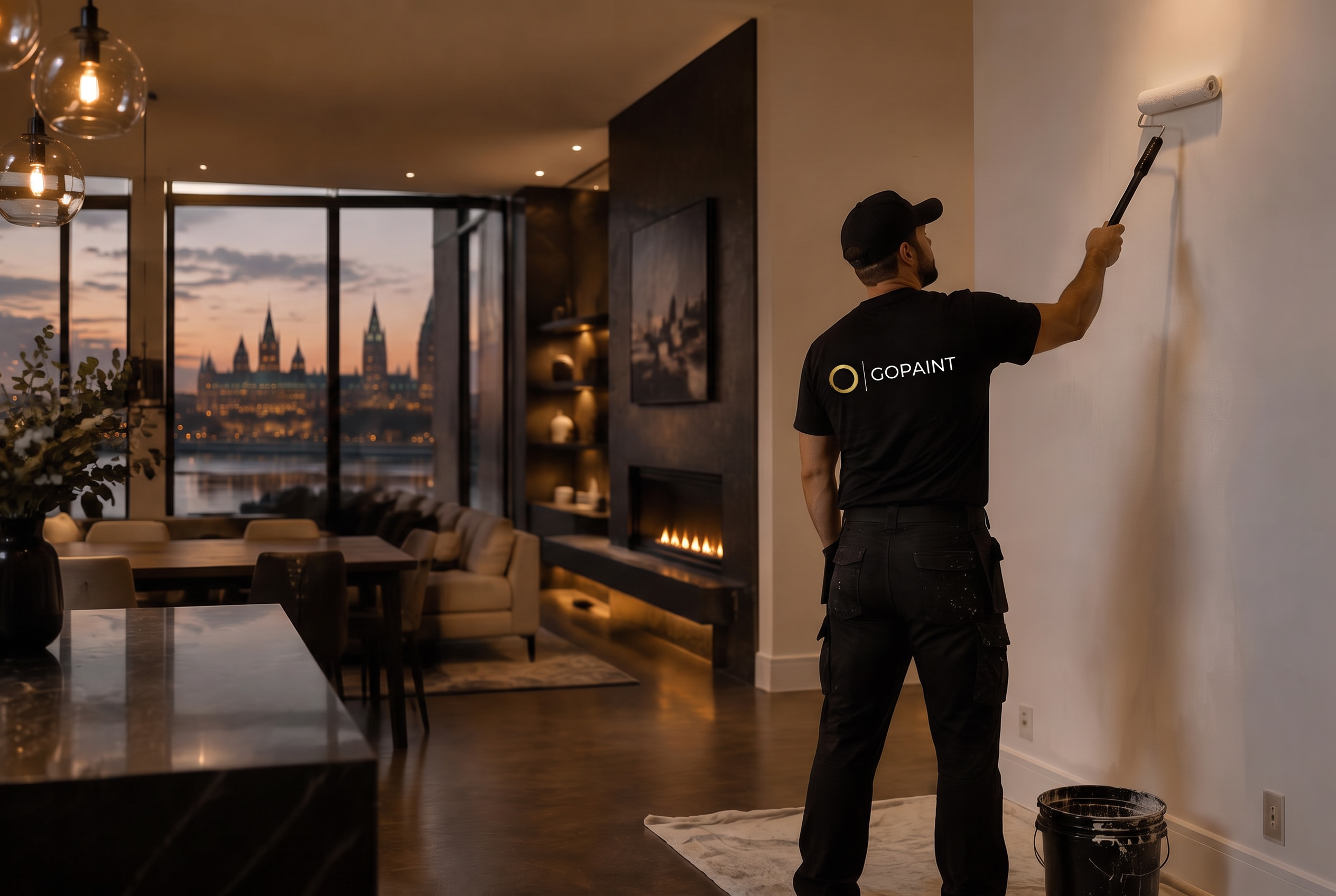 GOPAINT painter applying a premium finish in a modern Ottawa home
